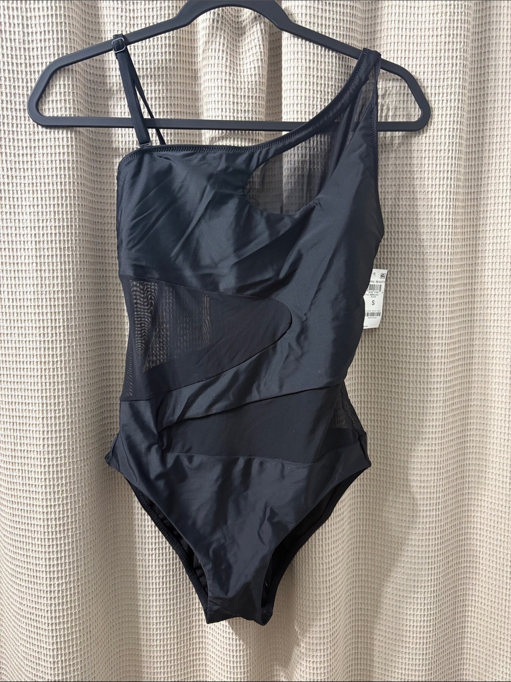 Bar 111 One-Shoulder Black Mesh Panel Swimsuit